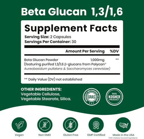 Miniatura 5 de Nutriana Suplementos de beta glucano de 1000 mg – Cápsulas de beta glucano 1,3/1,6D para apoyo inmunológico – Suplemento de fibra beta glucanos