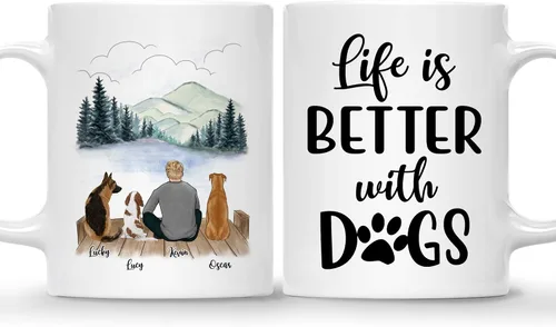 Miniatura 14 de Gossby Taza personalizada para papá con perro, Forever in My Heart, regalo personalizado para hombres amantes de los perros con diseño, nombres, 1