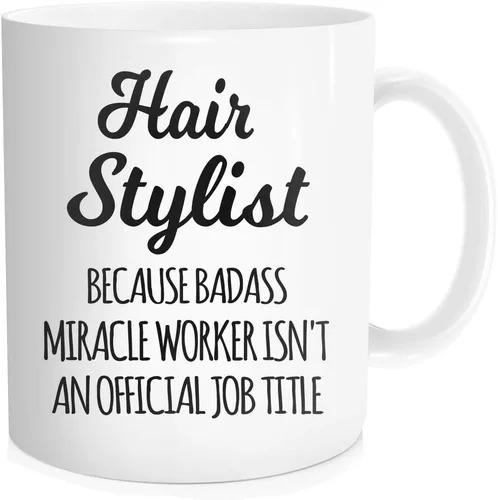 Waldeal Taza de café para estilista, título de trabajo de trabajador milagroso para estilista, regalos para peluquería, peluquero de salón, jefe,