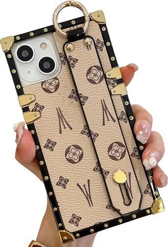 Miniatura 11 de Funda rectangular de cuero compatible con 11 con correa para muñeca, funda de diseñador de lujo para mujeres y niñas, funda protectora con soporte
