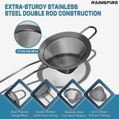Miniatura 4 de Rainspire Colador pequeño de acero inoxidable de malla fina, mini colador de cóctel para cócteles, hierbas de té, café y bebidas, colador de té