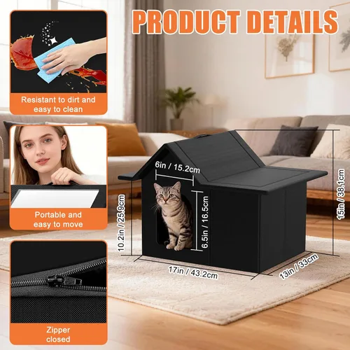 Miniatura 4 de Casa para gatos al aire libre, refugio resistente a la intemperie para mascotas, cama duradera para gatos al aire libre e interior, fácil montaje