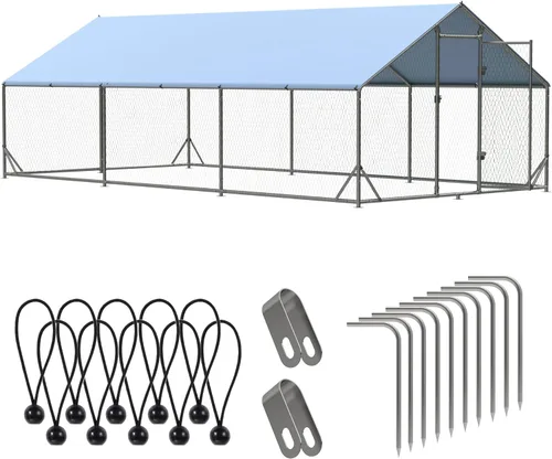 Miniatura 10 de Gallinero de Metal para Exteriores, Jaula Grande Transitable para Aves de Corral, Corral para Pollos en Forma de Aguja con Cubierta Impermeable
