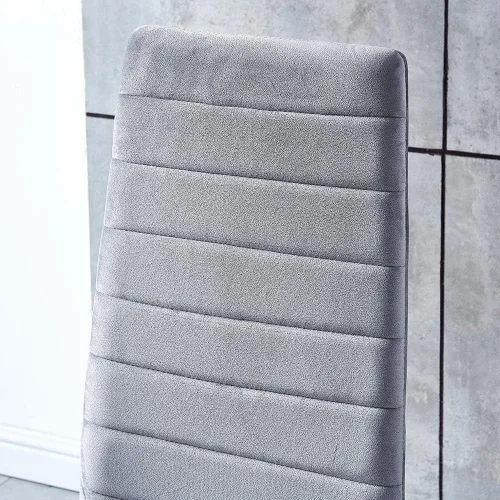 Miniatura 3 de Juego de 4 sillas de comedor modernas, juego de sillas de cocina de terciopelo gris tapizadas con marco de metal para apartamentos pequeños y comedor
