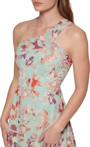 Miniatura 4 de Eliza J Vestido de mujer estilo estampado gasa sin mangas asimétrico un hombro vestido