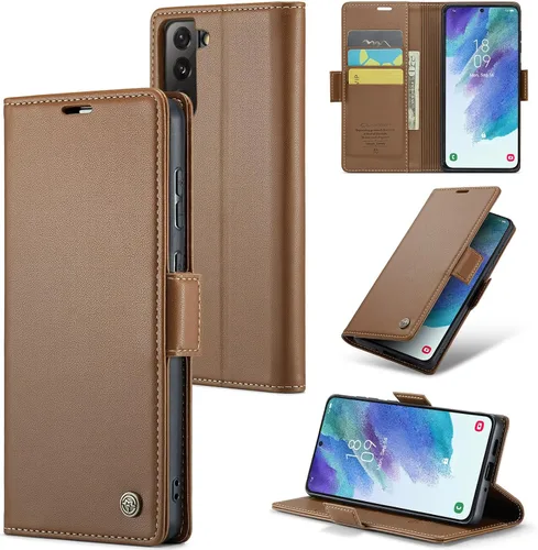 Miniatura 15 de Funda tipo cartera compatible con Samsung Galaxy S21 con tarjetero de bloqueo RFID, funda de piel con función atril para Samsung Galaxy S21 de 6.2