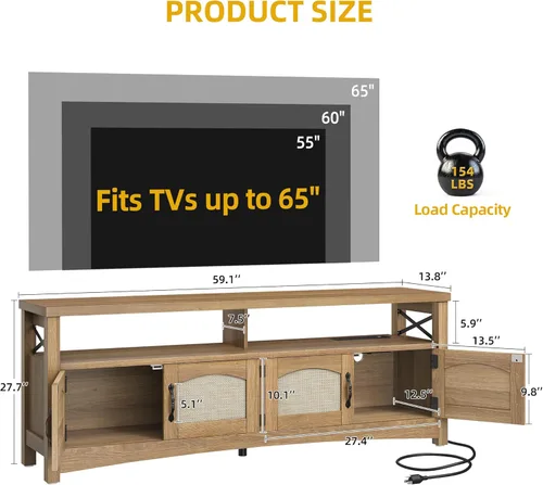 Miniatura 2 de DWVO Farmhouse - Soporte de TV para televisores de 65 pulgadas, centro de entretenimiento LED con almacenamiento, consola de TV con tomas