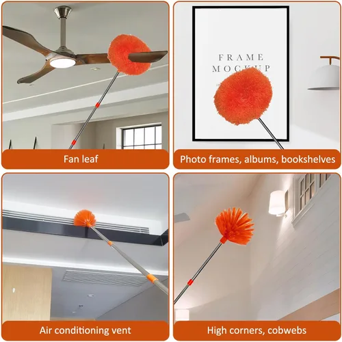 Miniatura 6 de Kit de polvo de alto alcance de 20 pies, plumero de telaraña y ventilador de techo con poste de extensión de 3 a 14 pies para limpieza, limpiador