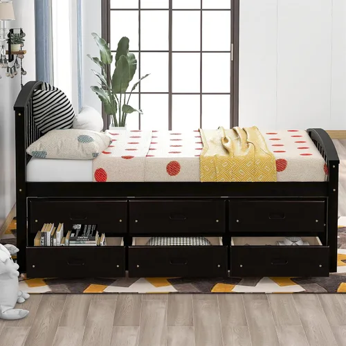 Miniatura 3 de Harper & Bright Designs Base de cama individual con cajones de almacenamiento, marco de cama de madera maciza, no necesita somier