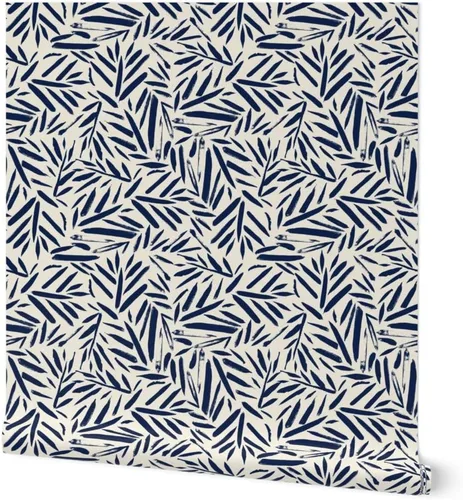Spoonflower Papel tapiz extraíble de 12 x 2 pies, hojas de pincel, textura botánica, color azul medianoche, papel tapiz previamente pegado