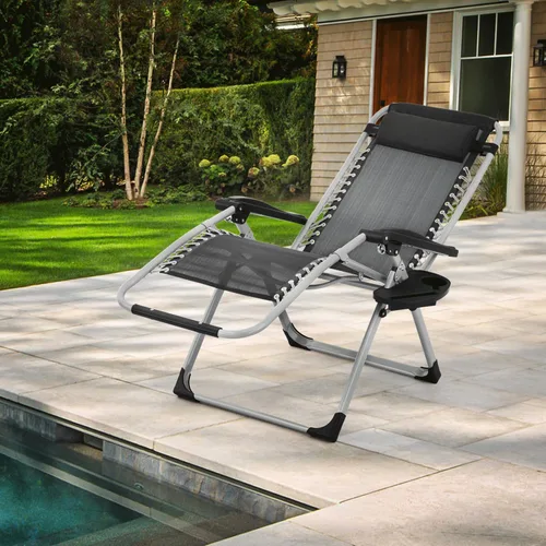 Miniatura 2 de MoNiBloom Silla reforzada de gravedad cero, tumbona plegable para piscina y playa, tumbona de bronceado portátil con cojín, reposacabezas y bandeja