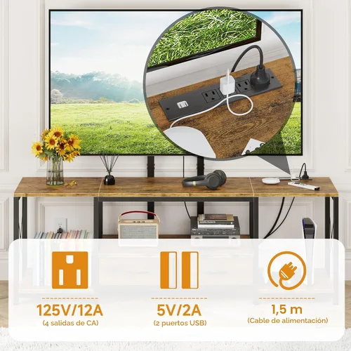 Miniatura 3 de GYIIYUO Soporte de TV LED con montaje y toma de corriente y cajones de tela para TV de 32-85 pulgadas - Centro de entretenimiento y soporte de TV