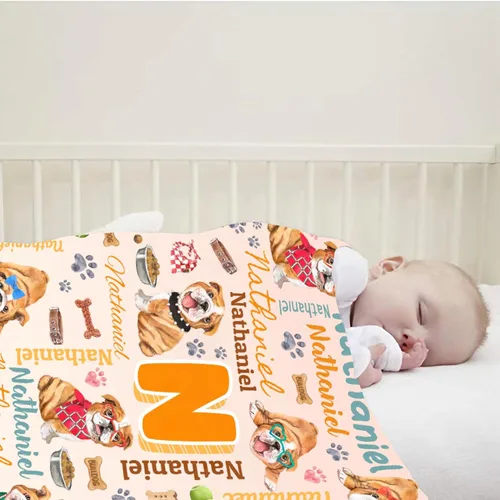 Miniatura 2 de Manta preescolar personalizada de bulldog para bebés, niños y niñas, sábanas de franela personalizadas súper suaves y ligeras, decoración para cuna
