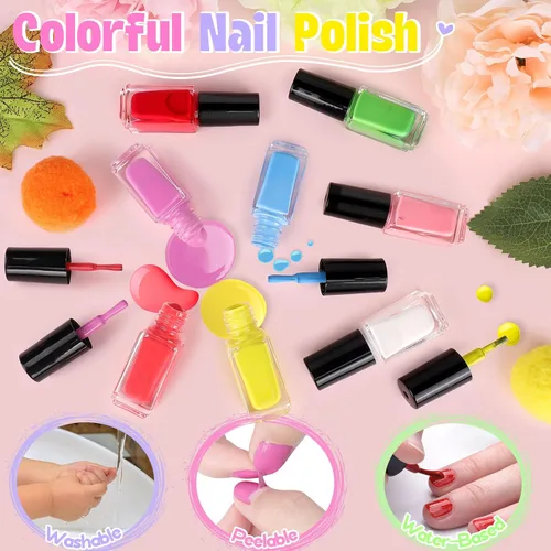 Miniatura 2 de Juego de Esmalte de Uñas para Niñas, Kit de Arte de Uñas con Secador de Uñas y Estuche de Almacenamiento, Esmalte de Uñas No Tóxico de Secado Rápido