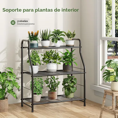 Miniatura 2 de Simple Trending Soporte para plantas de interior y exterior, estante para múltiples macetas de metal, 3 niveles, soporte grande para plantas