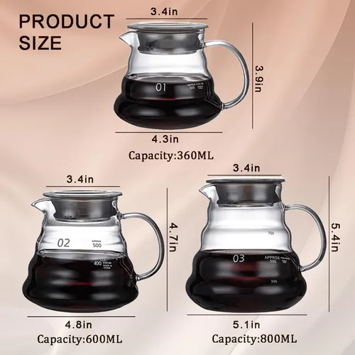 Miniatura 7 de Servidor de Café de Vidrio para Cafetera de Goteo, Jarra de Café de Vidrio Estándar, Cafetera con Tapa, Transparente, 01 360ml (12oz)