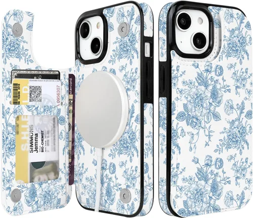 Miniatura 16 de uCOLOR Funda de piel con tapa para tarjetas compatible con iPhone 13 6.1, iPhone 14 6.1, mujeres y niñas con tarjetero y función atril