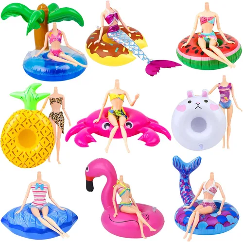 Flotador inflable para muñecas para piscina, incluye flamencos, donas, piñas, conchas, cangrejos, conejo, soporte inflable para bebidas para fiestas