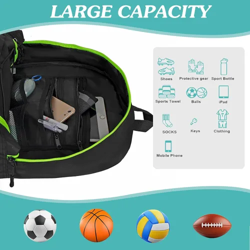 Miniatura 4 de WOLT - Mochila para balón de fútbol juvenil, bolsa deportiva con soporte para balón y compartimento para zapatos, para fútbol, fútbol americano