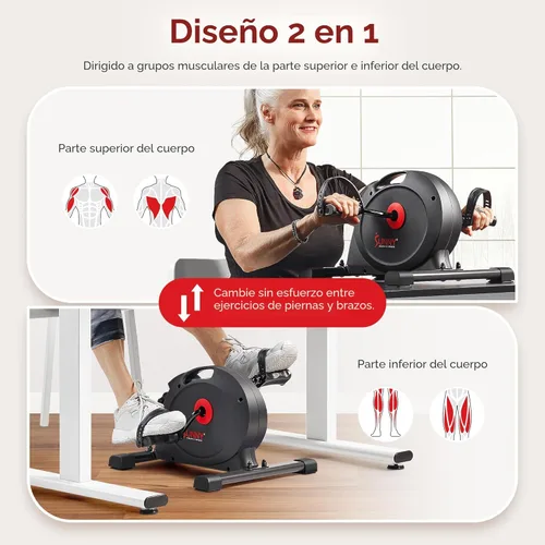 Miniatura 2 de Sunny Health & Fitness Smart Under-Desk Bike Exerciser, Low-Impact Cardio Cycling Equipment for Home/Office, Mini Paddler for Arm/Leg Mobility Negro