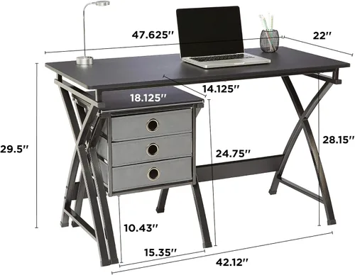 Miniatura 2 de Realspace® X-Cross - Escritorio para computadora de 48 pulgadas de ancho con archivador, color negro