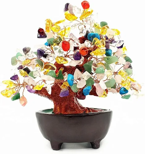 Miniatura 7 de Colorsheng Árbol de dinero de cristal de cuarzo de 7 pulgadas Bonsái Feng Shui Gema Decoración para riqueza y suerte (azul)