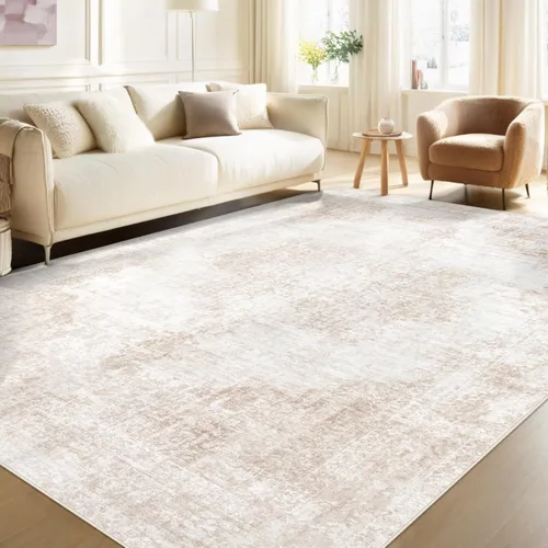 Miniatura 18 de Alfombra de área 9x12 pulgadas: grandes alfombras vintage lavables para sala de estar, alfombra retro con medallón, envejecida, suave, de pelo bajo
