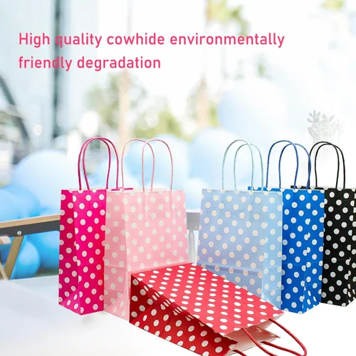 Miniatura 6 de AZOWA Bolsas de papel azul claro con lunares blancos, pequeñas bolsas de regalo de lunares azul claro para recuerdos de fiesta