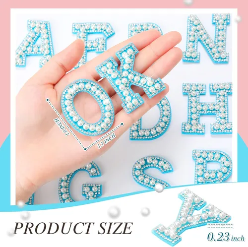Miniatura 6 de WILLBOND 52 Piezas Parches Autoadhesivos de Letras con Perlas y Diamantes de Imitación A-Z Calcomanías de Letras con Diamantes de Imitación