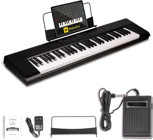 Artesia Teclado de piano digital portátil de 61 teclas con teclas semipesadas de tamaño completo, paquete para principiantes con pedal de sustain,