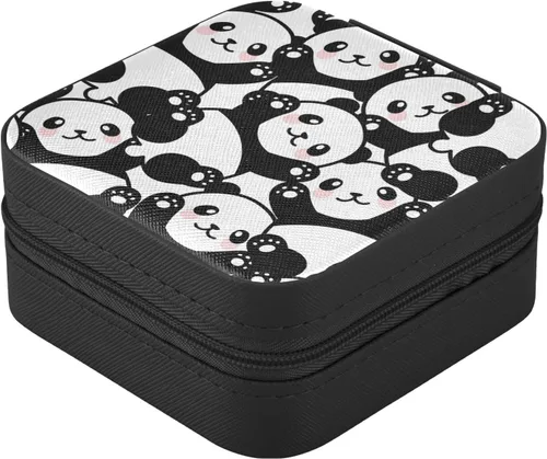 Miniatura 2 de ZZKKO Joyero pequeño con diseño de panda, organizador de viaje de cuero, organizador de viaje, mini cajas de almacenamiento portátiles para mujer