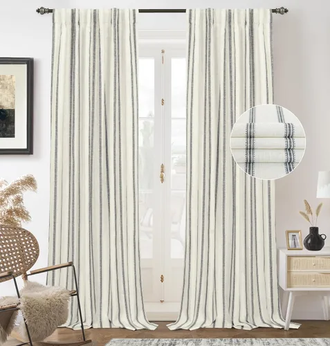 Miniatura 21 de DriftAway - Cortinas de Lino Mezcla de Granja 100% Opacas de 84 Pulgadas de Largo para Dormitorio, Cortinas Verticales Rayadas Impresas de Lino
