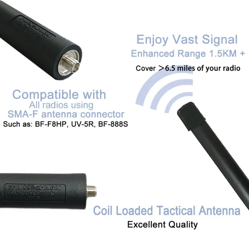 Miniatura 2 de BAOFENG UV-5R - Antena táctica plegable para radio bidireccional GMRS de 18.9 in/18.8 pulgadas de doble banda VHF UHF SMA-Hembra de largo alcance 2