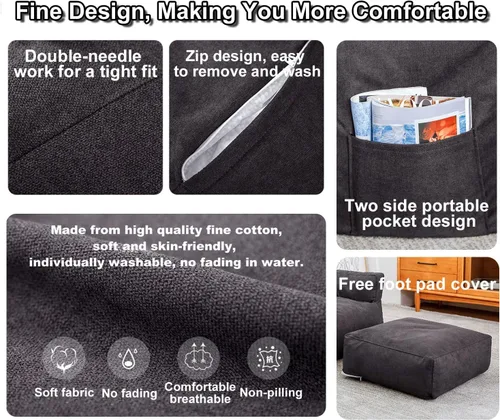 Miniatura 5 de Sofa Lazy Sack - Puf gigante para adultos (sin relleno), tumbona perezosa, tatami, ultra suave, funda para silla, muebles de sala de estar, asiento