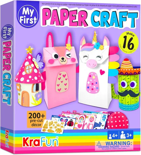 Miniatura 8 de KRAFUN Mi Primer Kit de Manualidades de Papel de Animales Safari, 16 Animales de Zoológico de Artes y Manualidades DIY, Caja de Suministros