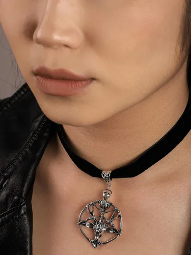 Miniatura 2 de Sacina Gargantilla gótica de baphomet, gargantilla de calavera de pentagrama negro, collar gótico, gargantilla gótica, gargantilla gótica