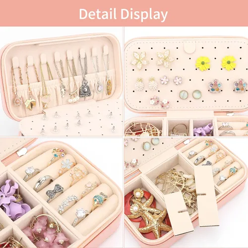 Miniatura 4 de DesignSter Joyero de viaje, estuche de joyería portátil de piel sintética, cajas de joyería pequeñas para regalos, organizador de joyas de viaje
