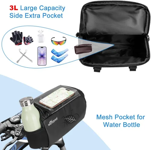 Miniatura 4 de WOTOW Bolsa de Manillar Impermeable para Bicicleta, Bolsa de Cesta Frontal con Soporte para Teléfono de Pantalla Táctil, Bolsa de Almacenamiento