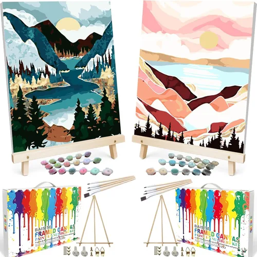 Miniatura 52 de BAISITE Kit de pintura por números para adultos principiantes, 12 pulgadas de ancho x 16 pulgadas de largo, paquete de 2 lienzos para kits