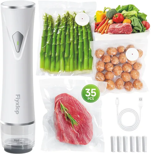 Sellador al vacío de mano, sellador al vacío prémium para alimentos + 35 bolsas reutilizables para Sous Vide, potente sellador de alimentos al vacío