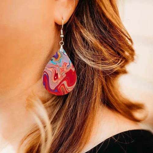 Miniatura 44 de Dangle Earrings for Women Colorful Dangling Drop Statement Jewelry Printed MDF Wood Teardrop Double Side Print Handmade by The Painted Pug