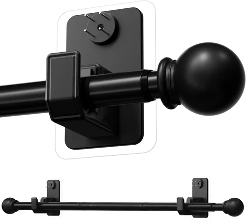 Miniatura 9 de Paquete de 2 barras de cortina sin taladrar con sistema de montaje adhesivo y clavo – Apto para inquilinos y mínimo daño de pared, barra ajustable