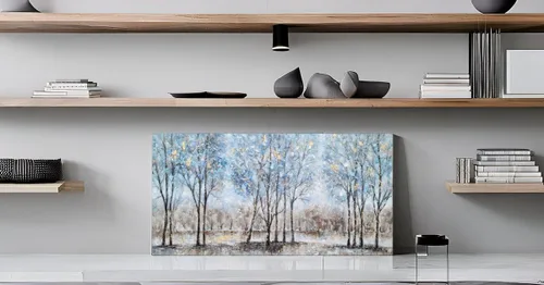 Miniatura 3 de NdcSkyArt Lienzo decorativo para pared con diseño de bosque, pinturas abstractas de árboles texturizadas pintadas a mano con lámina dorada