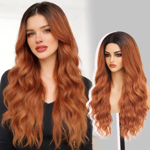 Miniatura 26 de Peluca larga negra ondulada con flequillo para mujer, 26 pulgadas, peluca sintética de aspecto natural de repuesto para uso diario, fiesta, cosplay