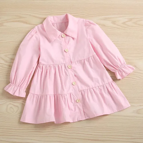 Miniatura 5 de TINXIEA Vestido tipo túnica de manga larga con botones para niñas pequeñas con chaleco de encaje, 2 piezas, ropa para bebé