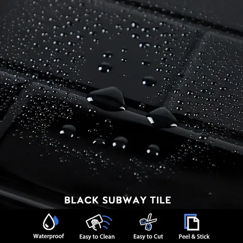 Miniatura 5 de Azulejo de metro negro para despegar y pegar, azulejos autoadhesivos para pared de cocina (10 x 10 pulgadas, 10 hojas)