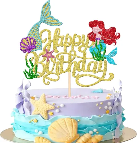 Miniatura 13 de 1 PCS Decoración para Pastel de Feliz Cumpleaños - Estrella de Mar, Madera de Mar, Conchas Marinas, Cola de Sirena para Decoraciones de Fiesta