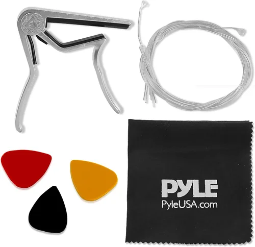 Pyle PRTPGACLS821010 - Juego completo de accesorios de guitarra de 11 piezas, incluye 6 cuerdas de nailon Aquila, cejilla de guitarra, 3 púas de