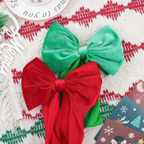 Miniatura 6 de YanJie Diademas de Navidad para niñas, lazo de pelo rojo, lazos de terciopelo verde, lazos para recién nacidos, cintas para el pelo de nailon