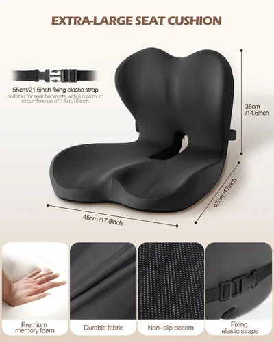 Miniatura 6 de Hoveeso Cojín para silla de oficina para aliviar el dolor de espalda baja y coxis, cojín de asiento de coche y camión, espuma cómoda y respaldo